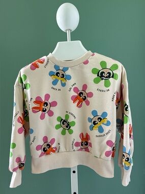 The Powerpuff Girls Cute Floral Character Crewneck Sweatshirt - Multicolor